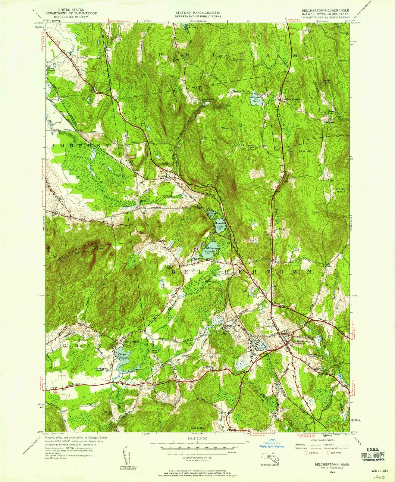 1949 Belchertown, MA - Massachusetts - USGS Topographic Map