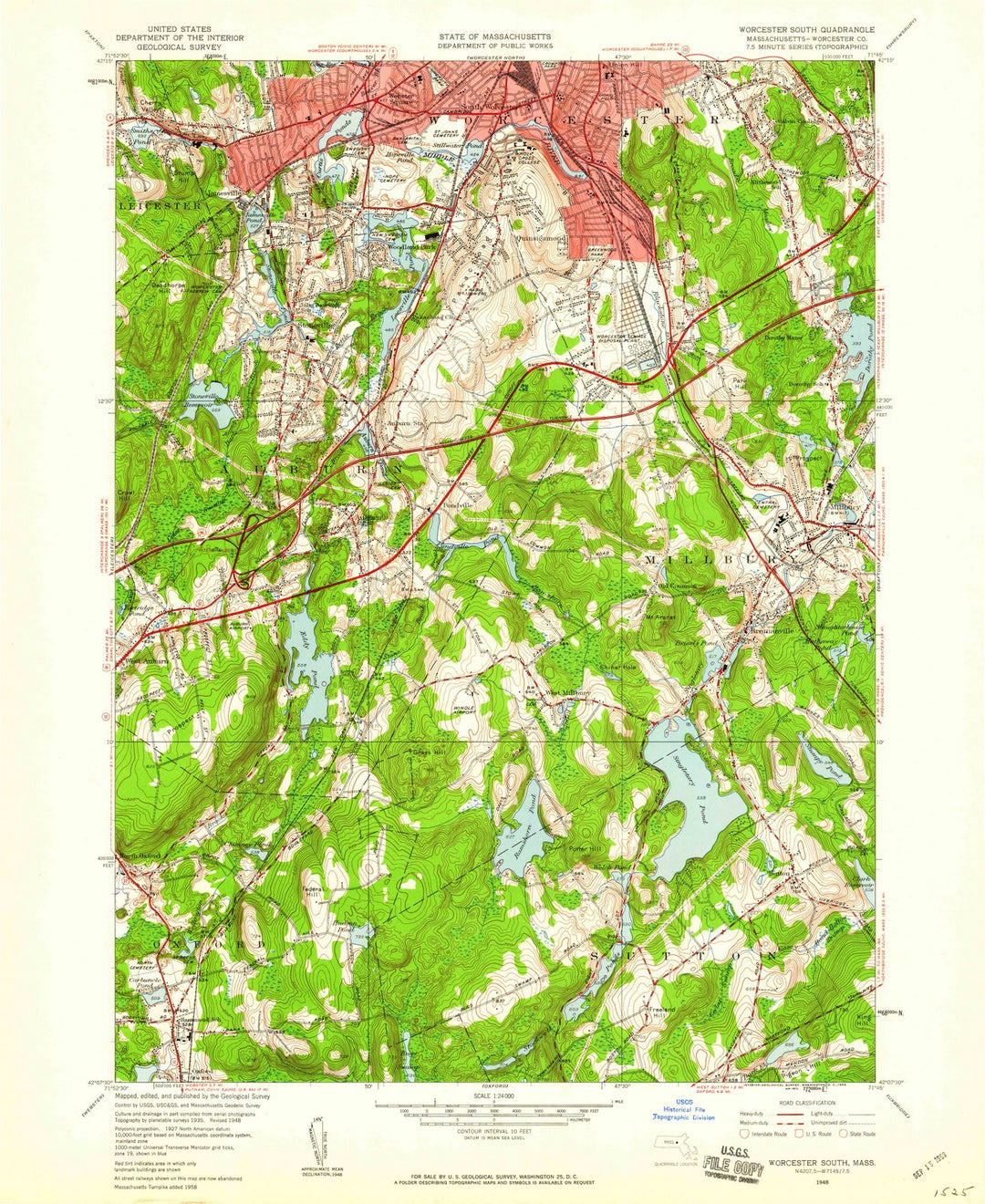 1948 Worcester, MA - Massachusetts - USGS Topographic Map