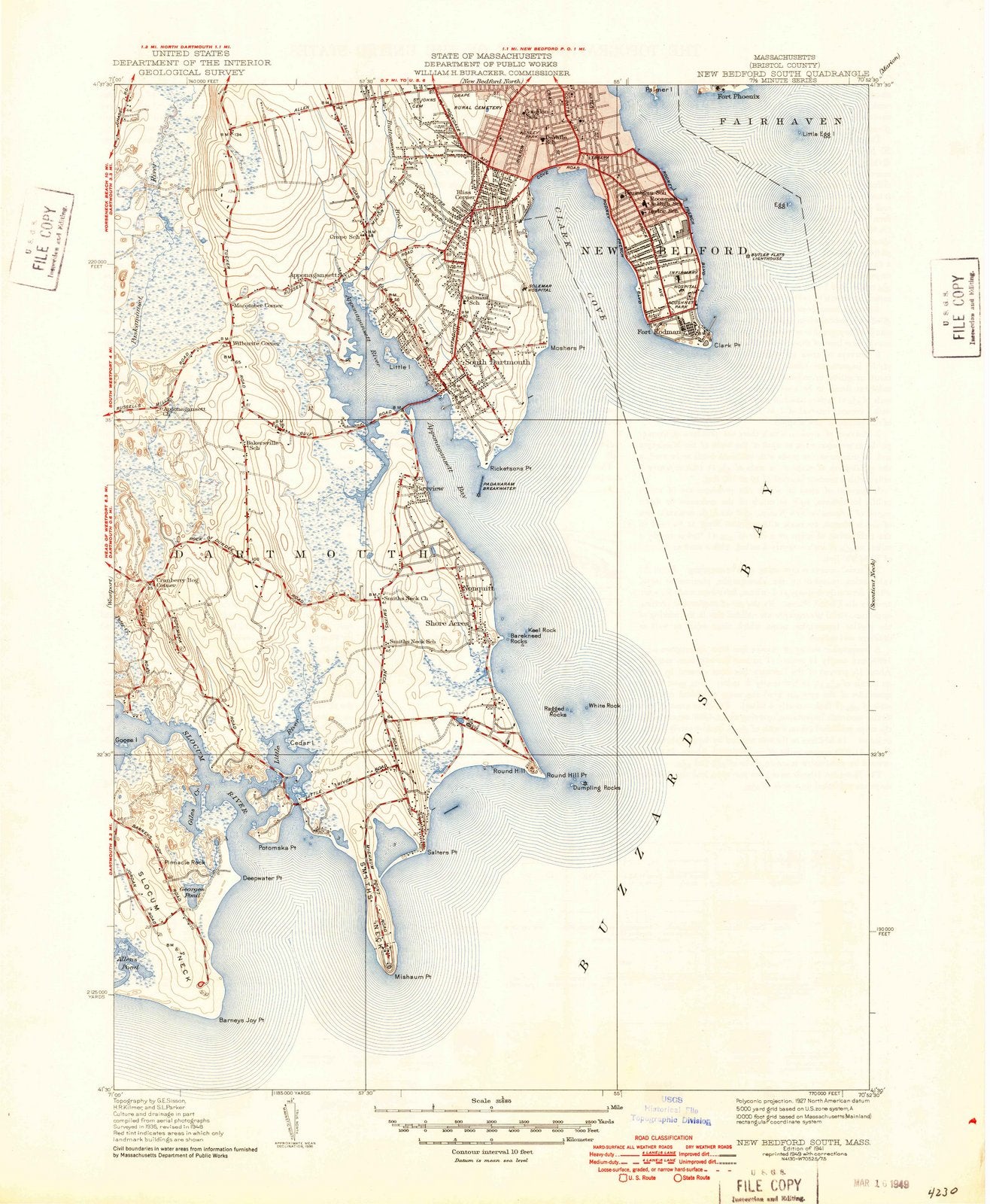 1941 New Bedford South, MA - Massachusetts - USGS Topographic Map