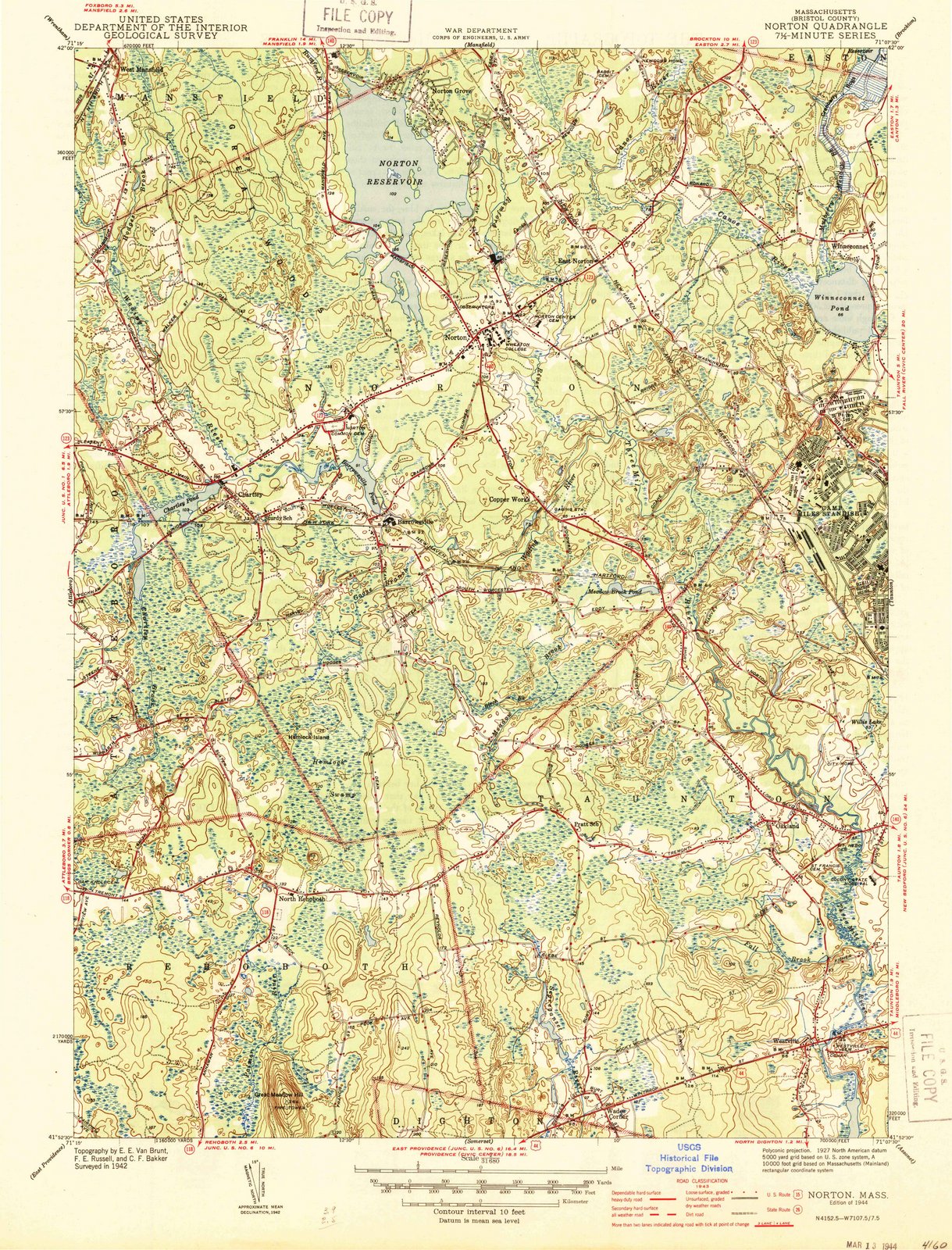 1944 Norton, MA - Massachusetts - USGS Topographic Map