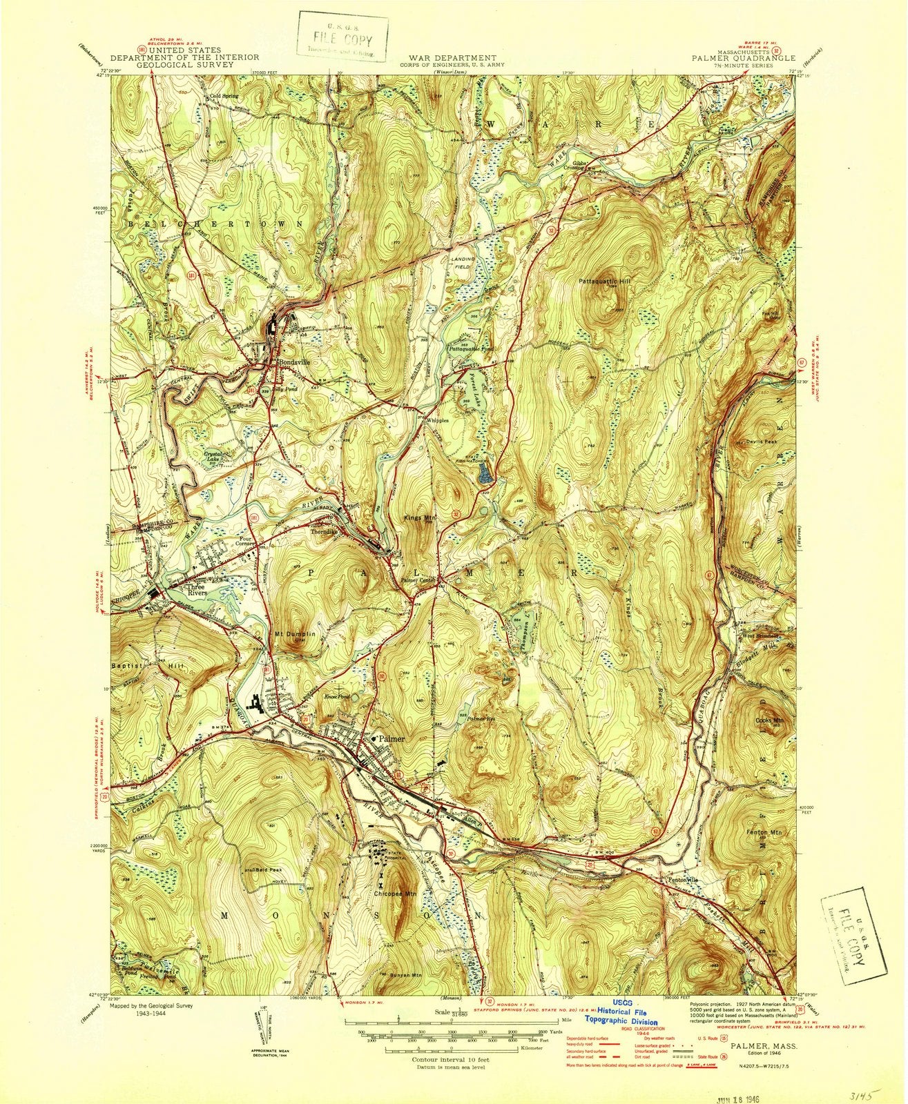 1946 Palmer, MA - Massachusetts - USGS Topographic Map