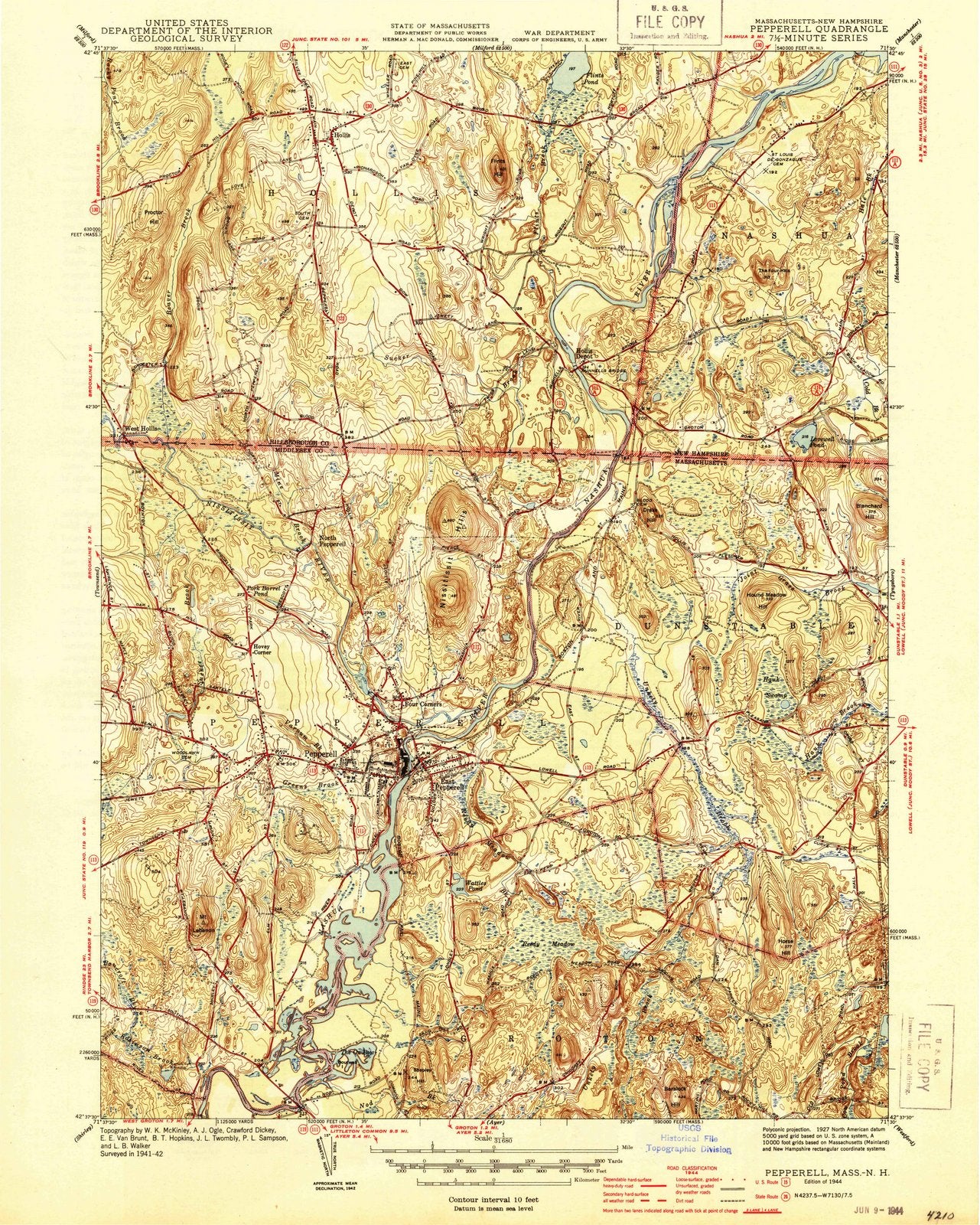 1944 Pepperell, MA - Massachusetts - USGS Topographic Map