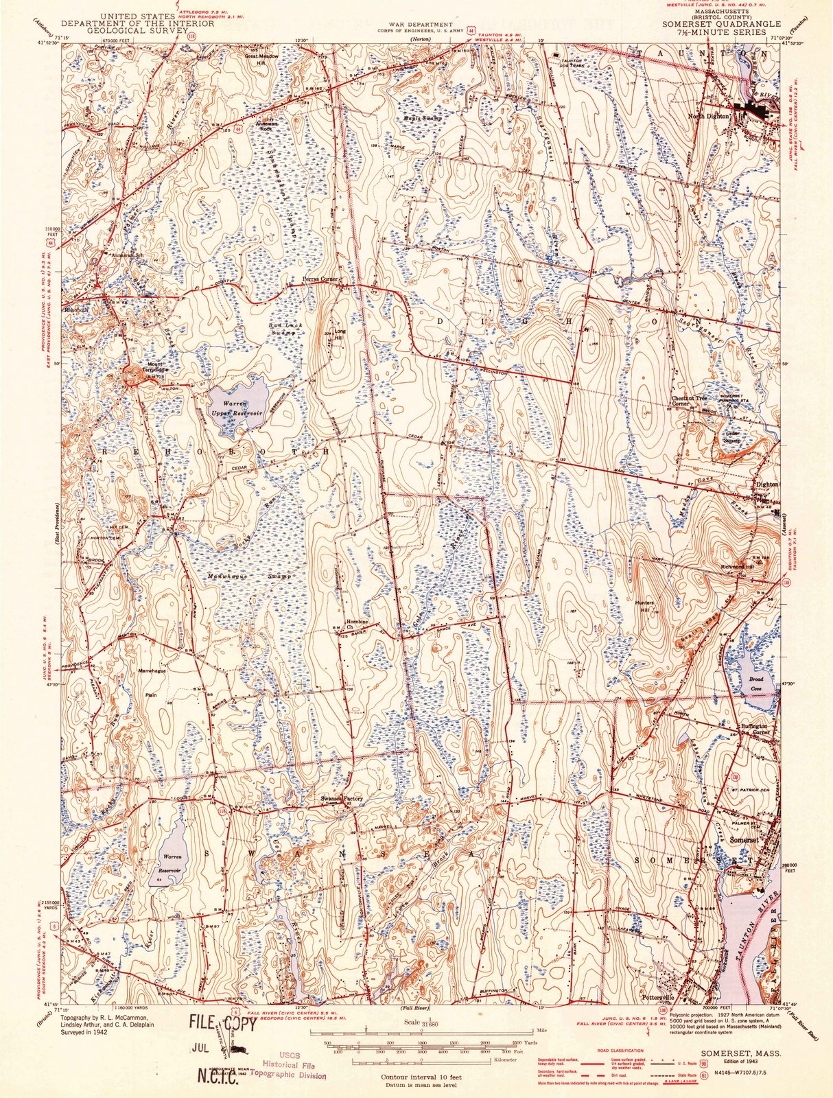 1943 Somerset, MA - Massachusetts - USGS Topographic Map