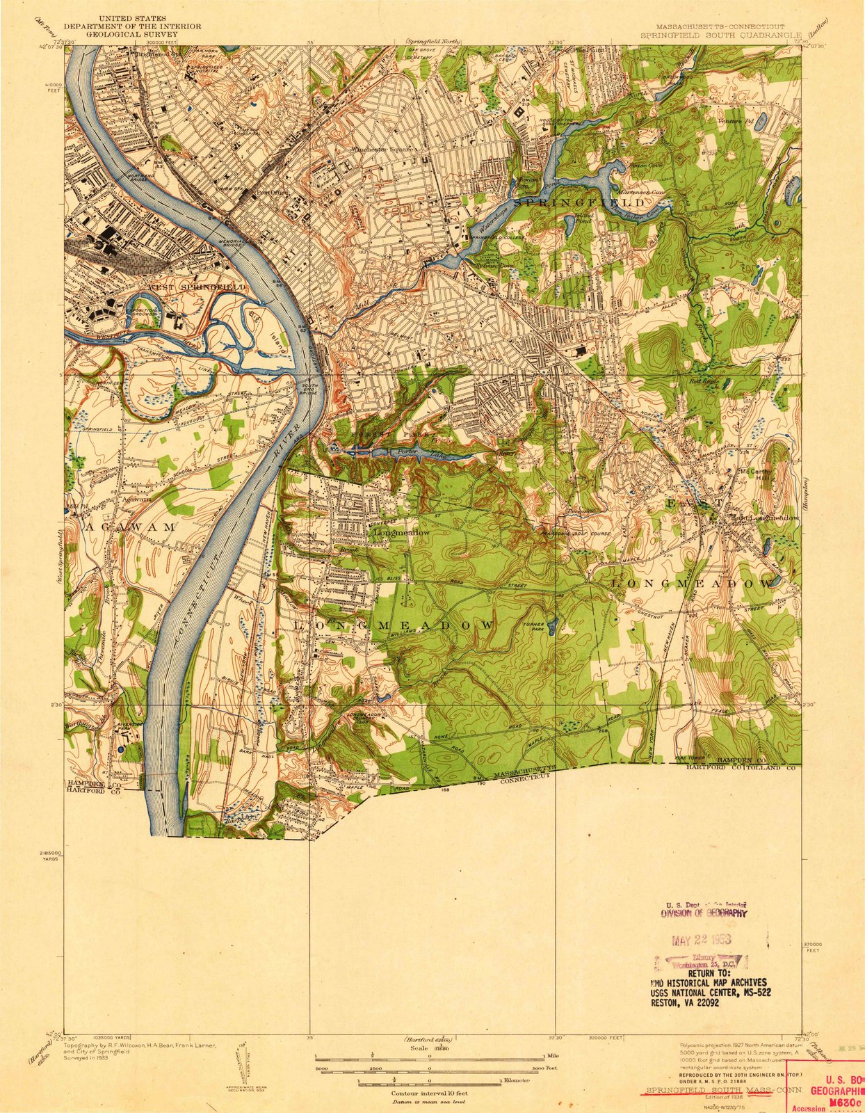 1938 Springfield, MA - Massachusetts - USGS Topographic Map v2