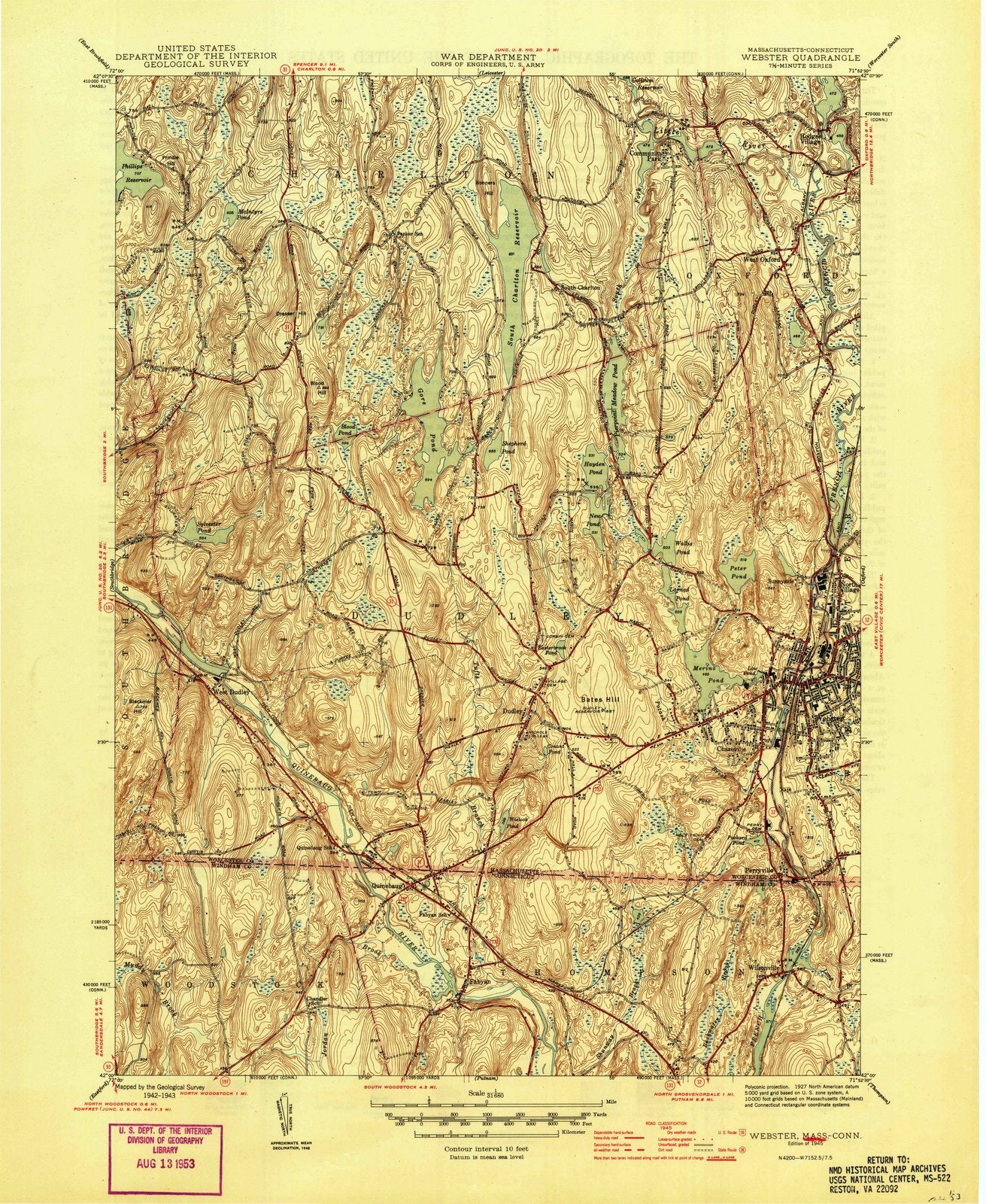 1945 Webster, MA - Massachusetts - USGS Topographic Map
