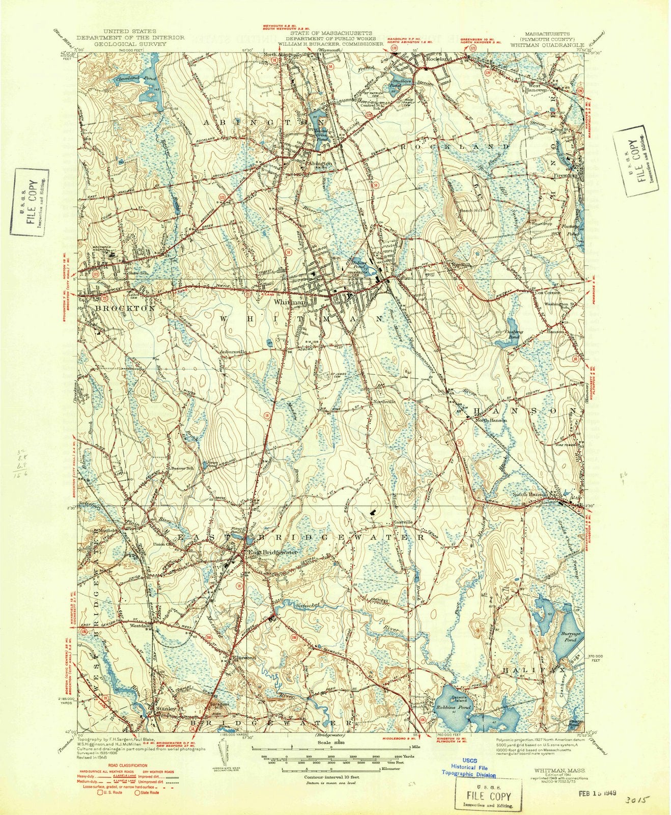 1941 Whitman, MA - Massachusetts - USGS Topographic Map