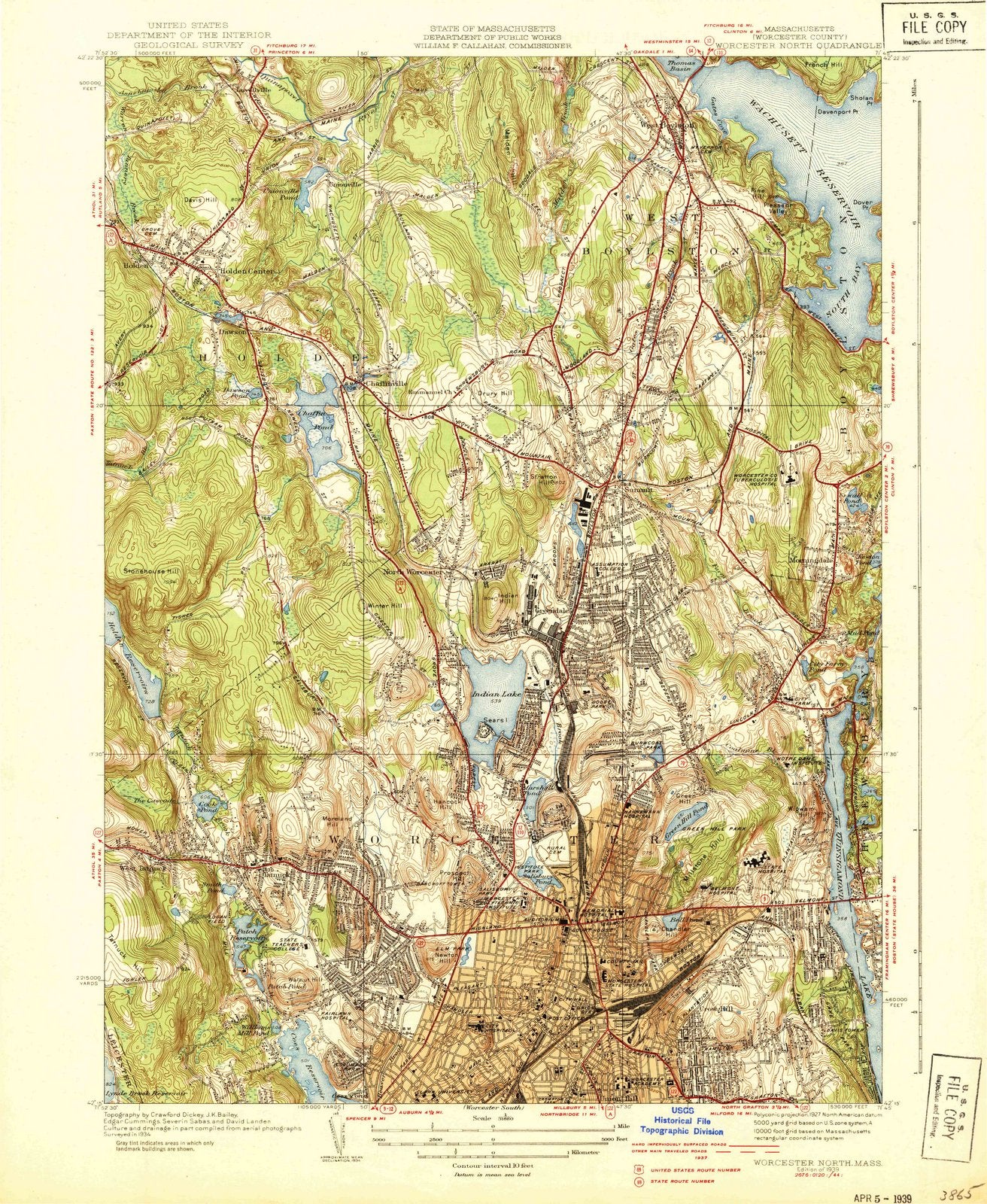 1939 Worcester, MA - Massachusetts - USGS Topographic Map
