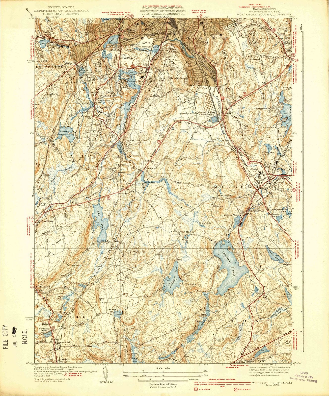 1939 Worcester, MA - Massachusetts - USGS Topographic Map v2