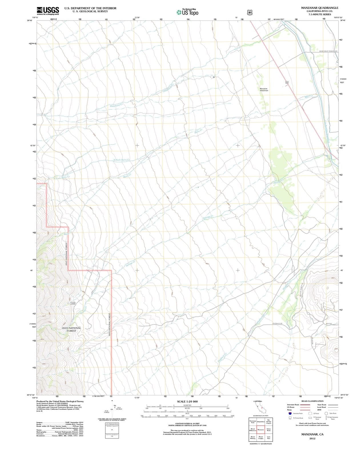 2012 Manzanar, CA - California - USGS Topographic Map