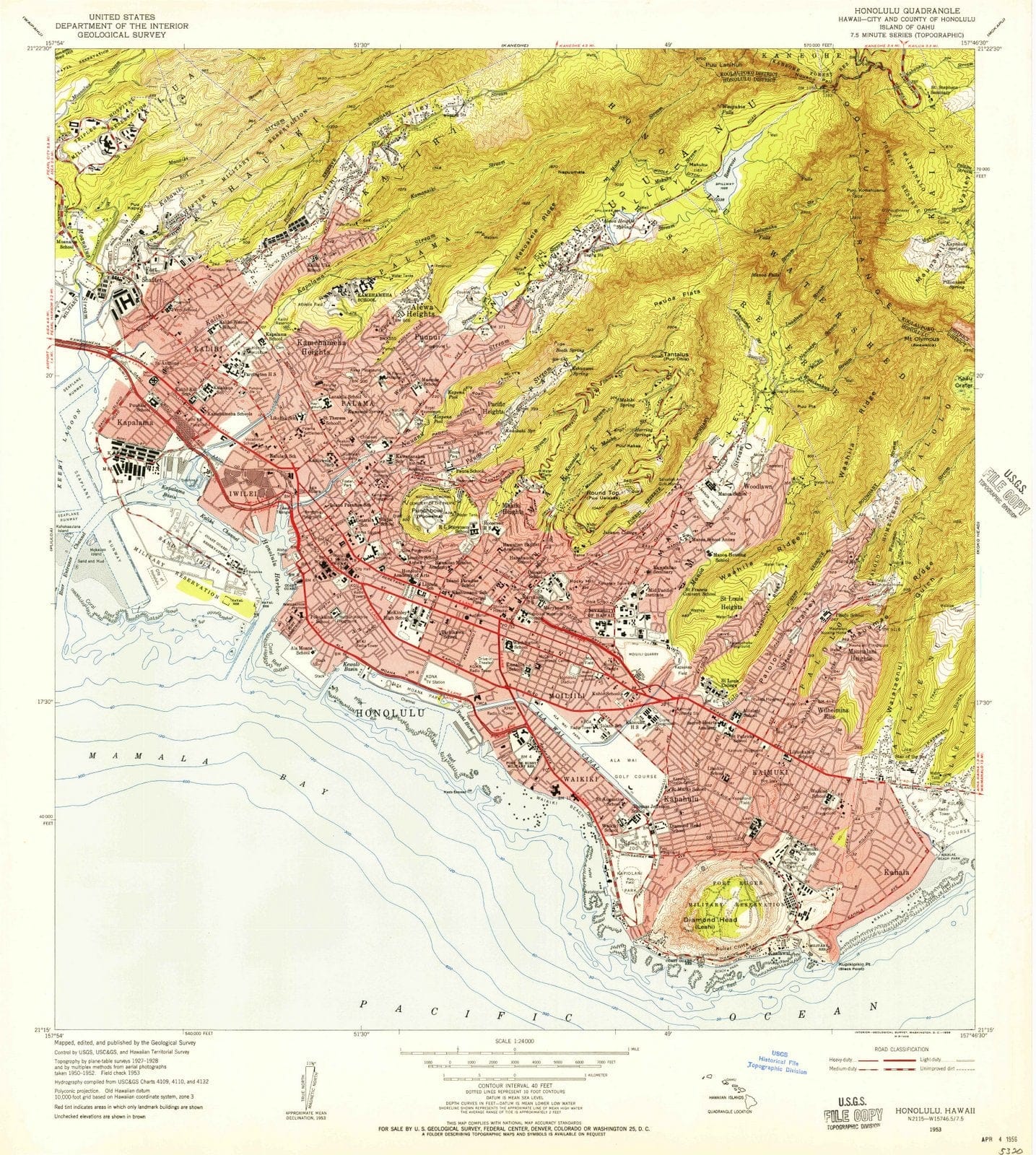 1953 Honolulu, HI - Hawaii - USGS Topographic Map