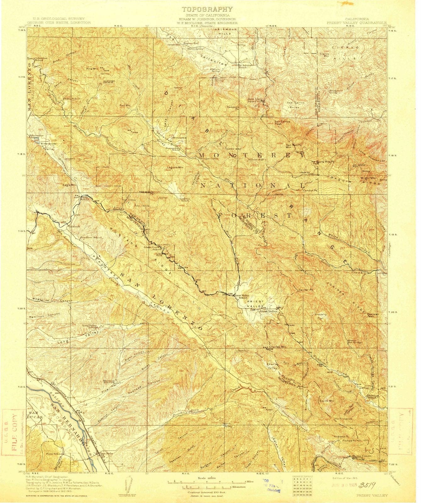 1915 Priest Valley, CA - California - USGS Topographic Map
