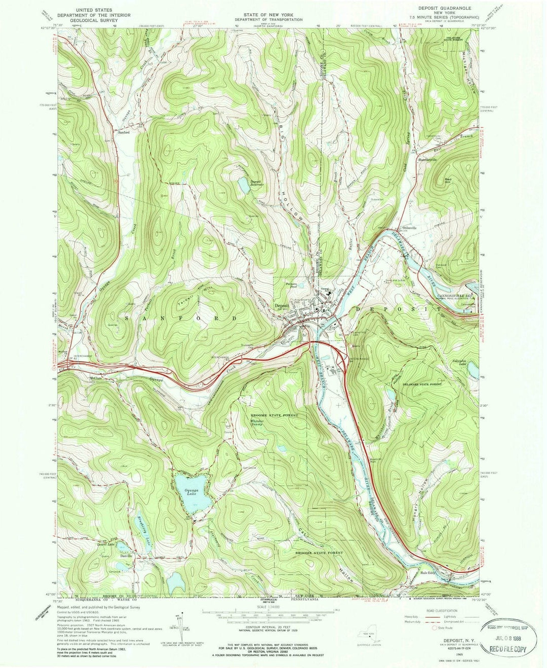 1965 Deposit, NY - New York - USGS Topographic Map