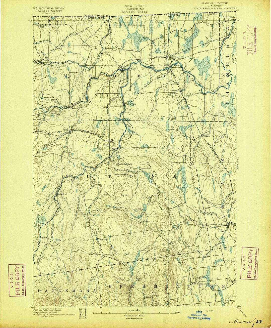 1895 Mooers, NY - New York - USGS Topographic Map
