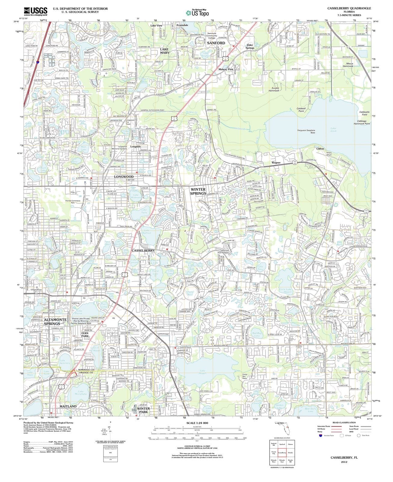 2012 Casselberry, FL Florida USGS Topographic Map Historic Pictoric