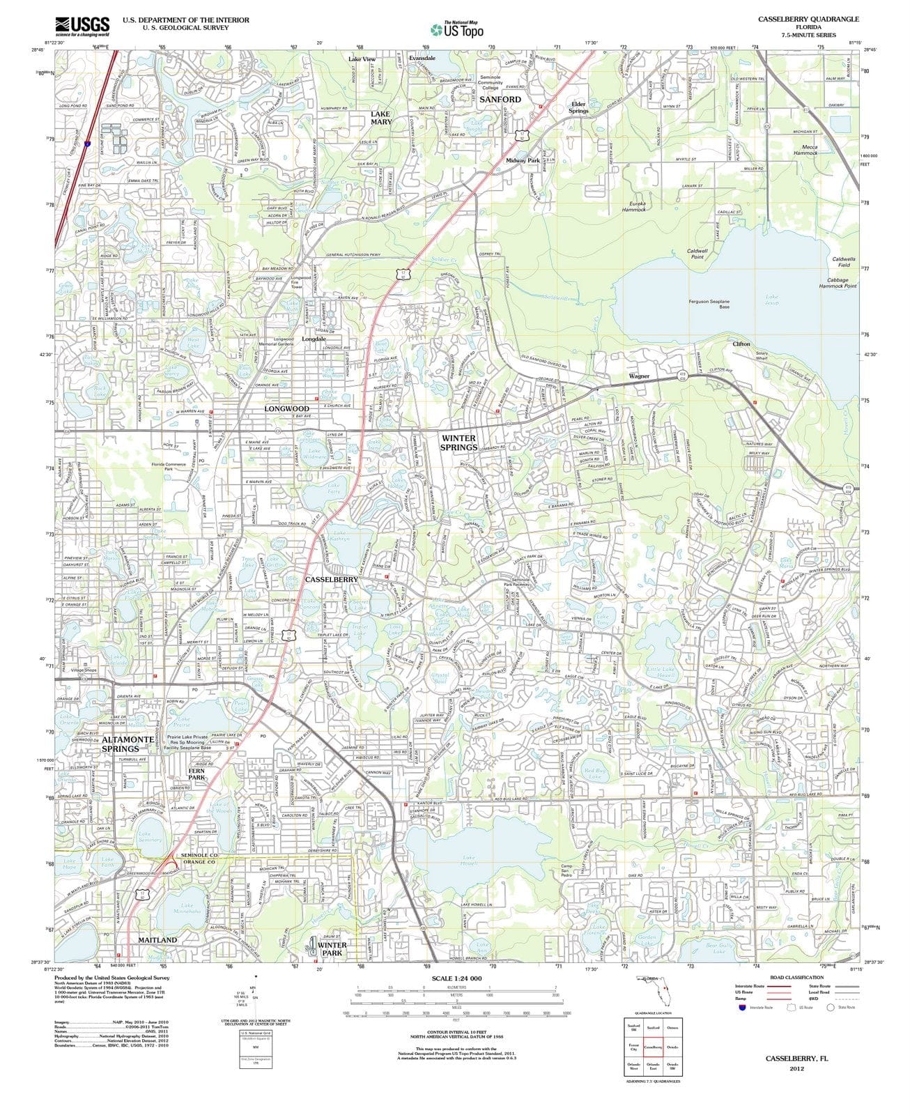 2012 Casselberry Fl Florida Usgs Topographic Map Historic Pictoric 