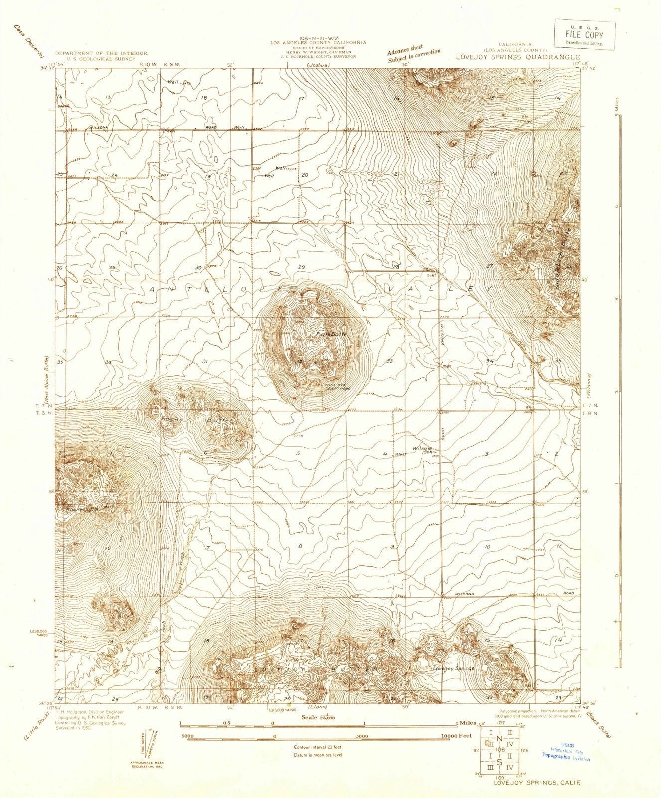 1930 Lovejoy Springs, CA - California - USGS Topographic Map