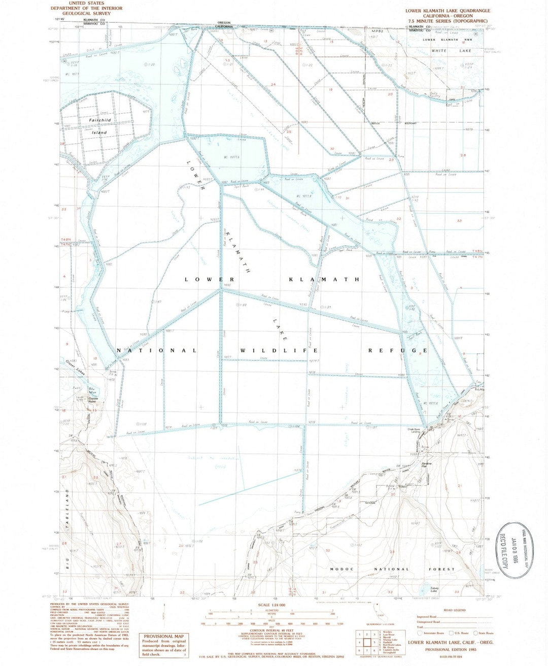 1985 Lower Klamath Lake, CA - California - USGS Topographic Map
