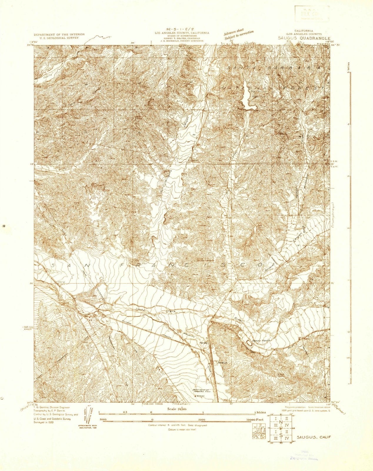 1929 Saugus, CA - California - USGS Topographic Map