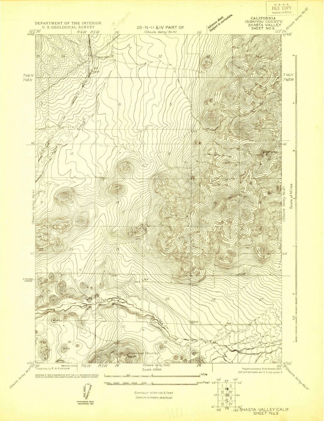 1922 Shasta Valley Sheet No 5, CA - California - USGS Topographic Map