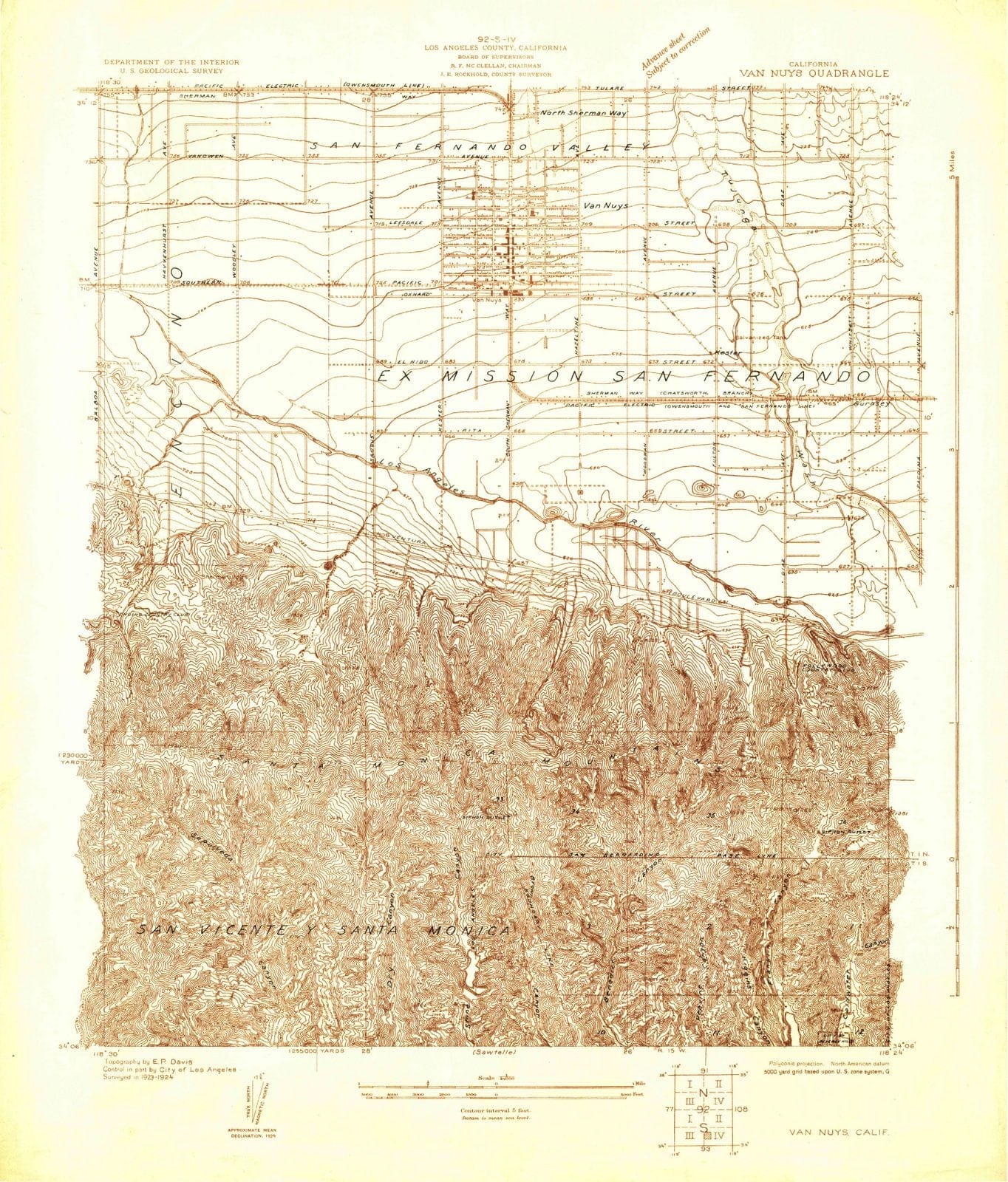 1924 Van Nuys, CA - California - USGS Topographic Map