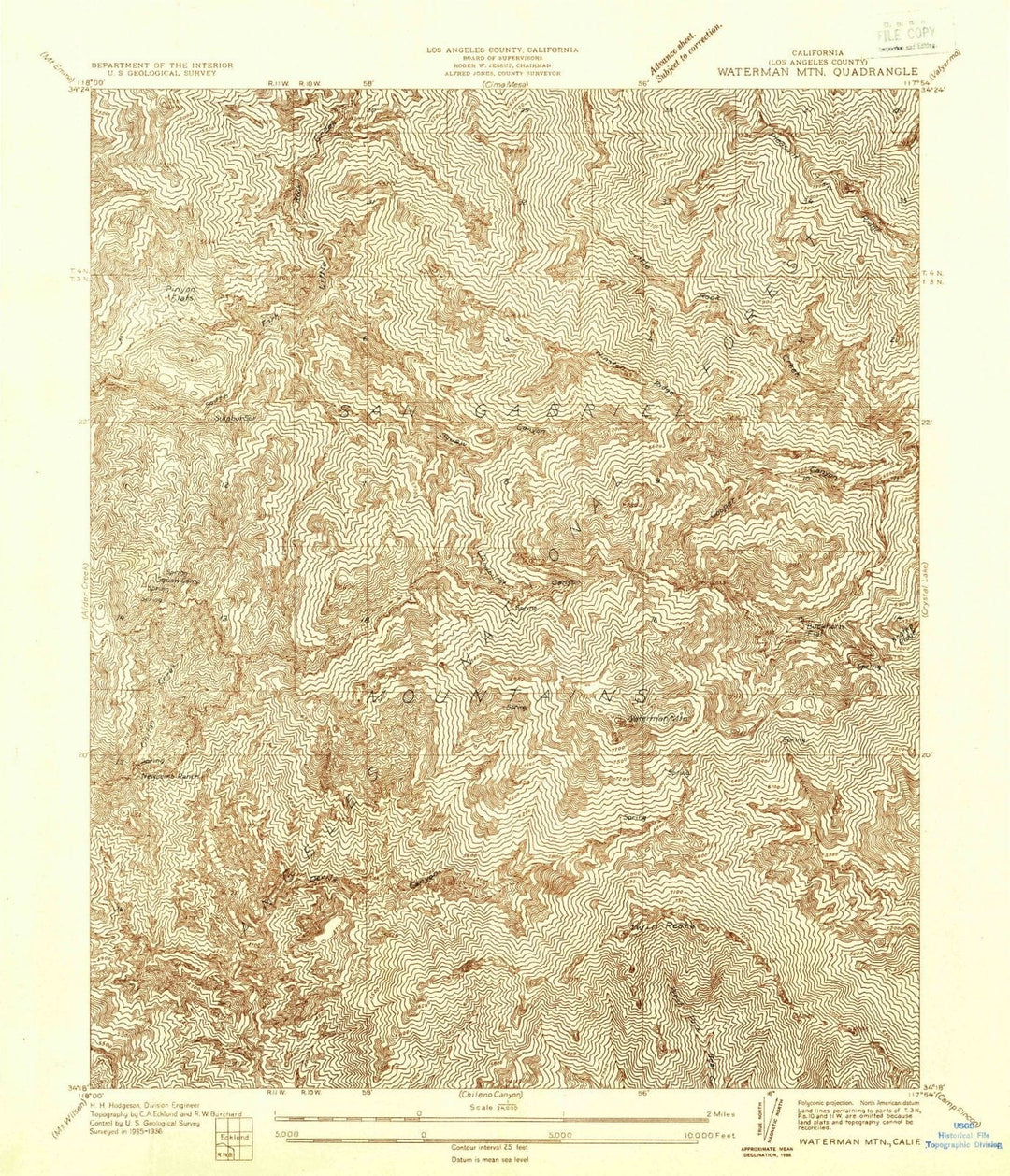 1936 Waterman MTN, CA - California - USGS Topographic Map