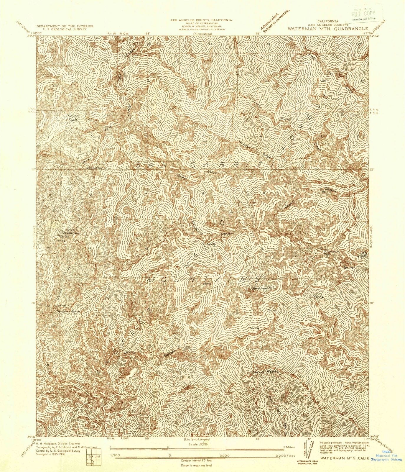 1936 Waterman MTN, CA - California - USGS Topographic Map