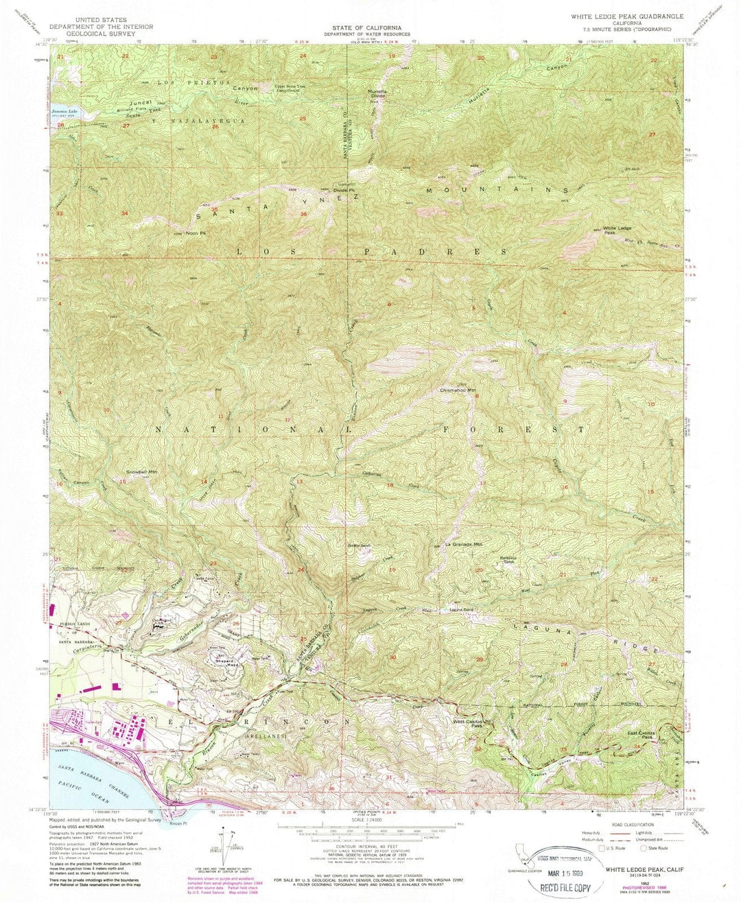 1952 White Ledge Peak, CA - California - USGS Topographic Map