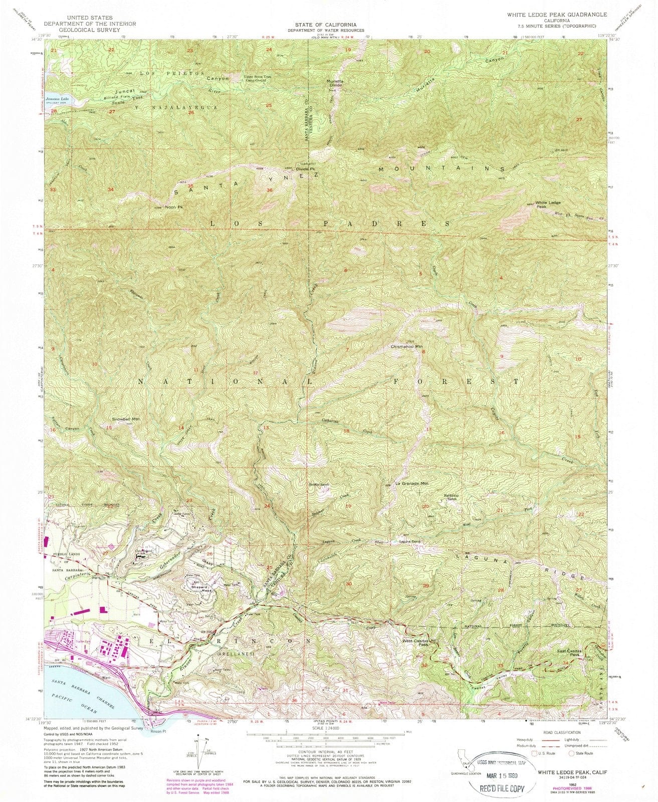 1952 White Ledge Peak, CA - California - USGS Topographic Map