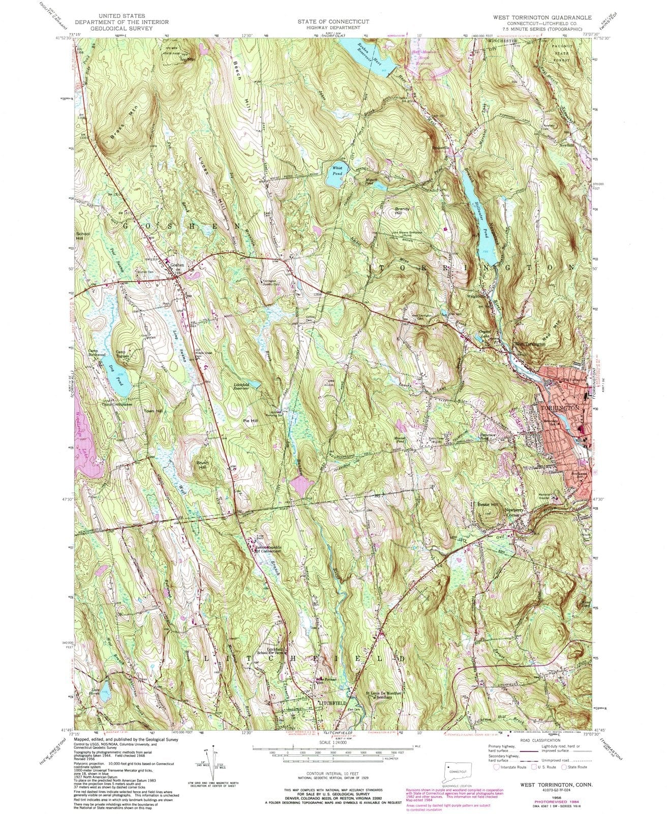 1956 Torrington, CT - Connecticut - USGS Topographic Map