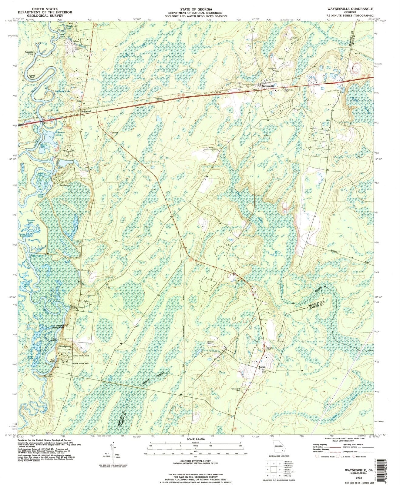 1993 Waynesville, GA - Georgia - USGS Topographic Map