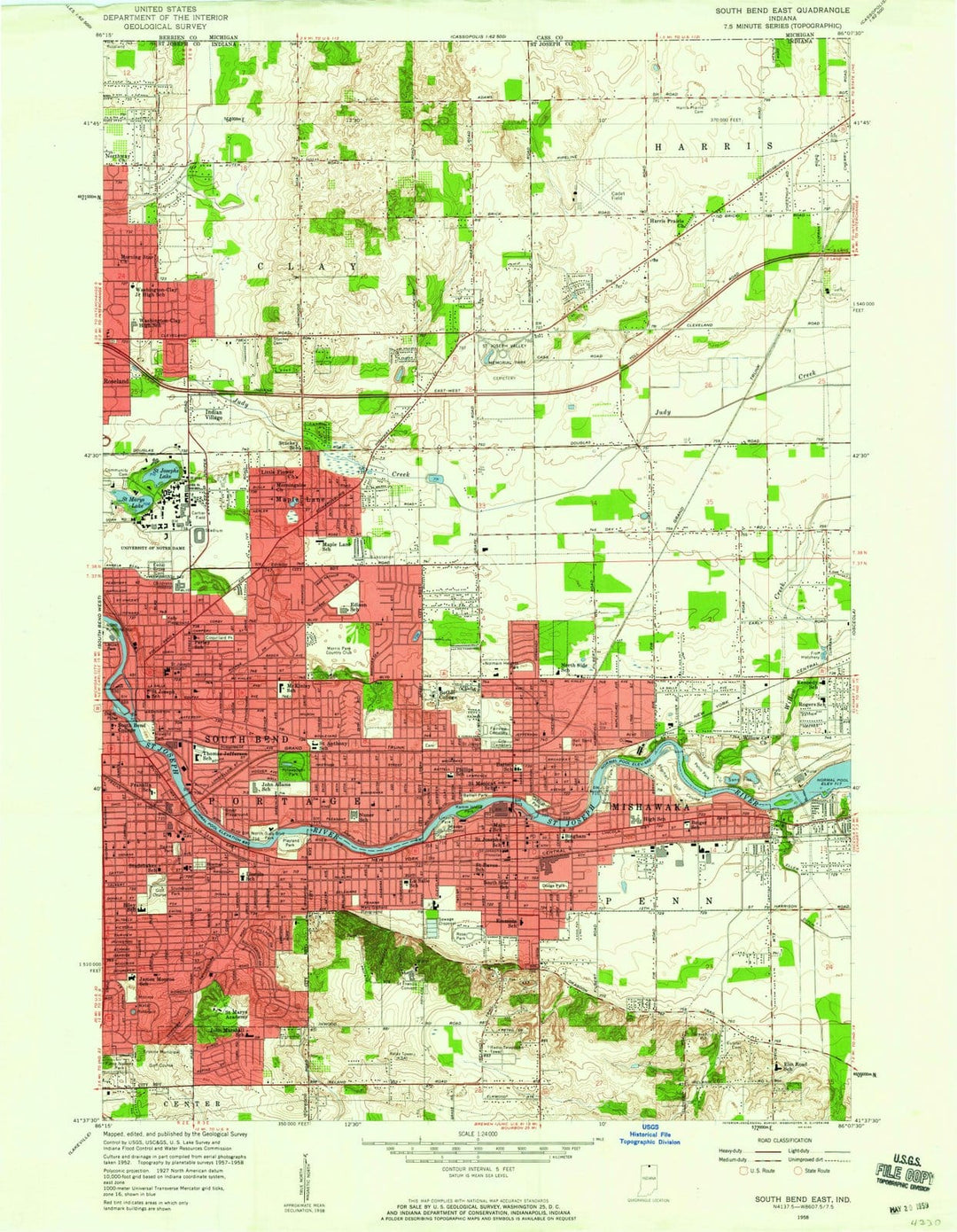 1958 South Bend East, in - Indiana - USGS Topographic Map