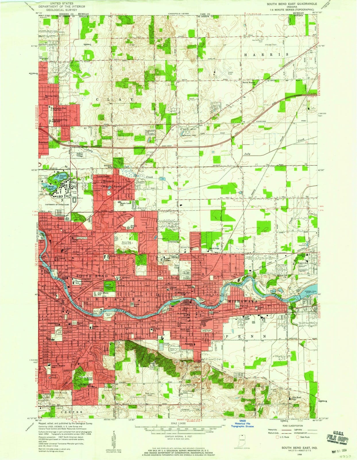 1958 South Bend East, in - Indiana - USGS Topographic Map