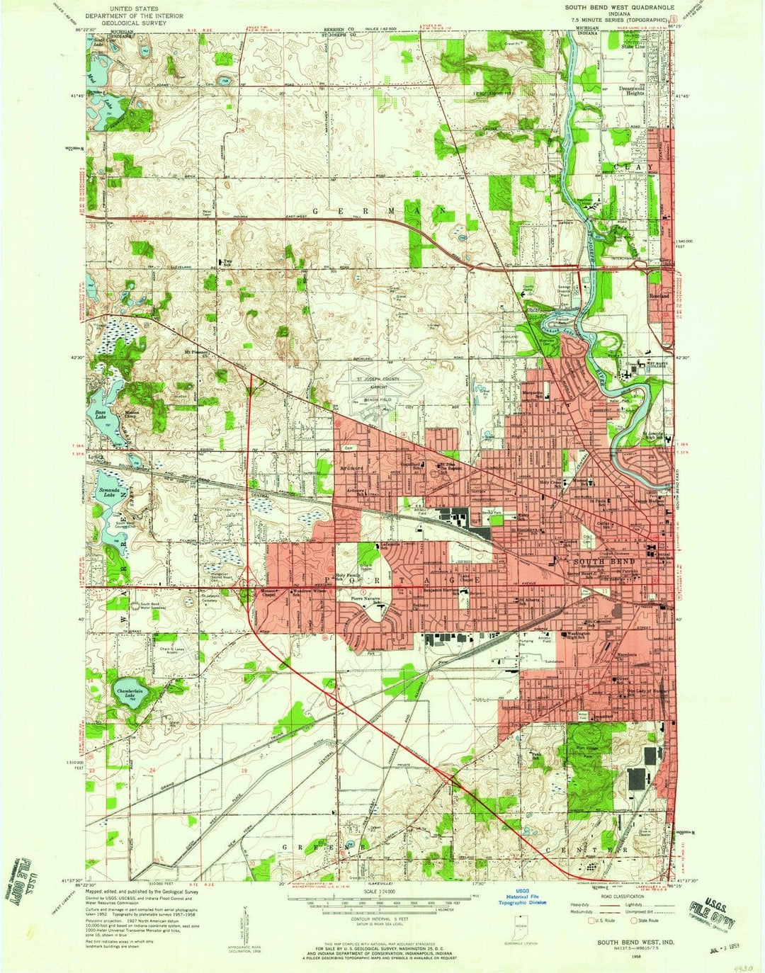 1958 South Bend West, in - Indiana - USGS Topographic Map