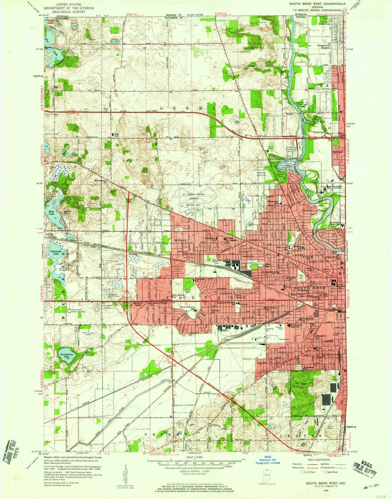 1958 South Bend West, in - Indiana - USGS Topographic Map
