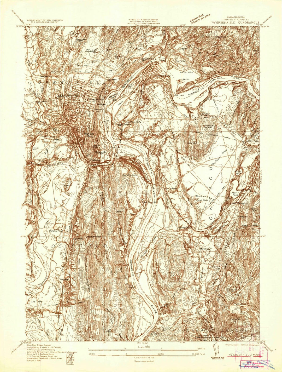 1936 Greenfield, MA - Massachusetts - USGS Topographic Map
