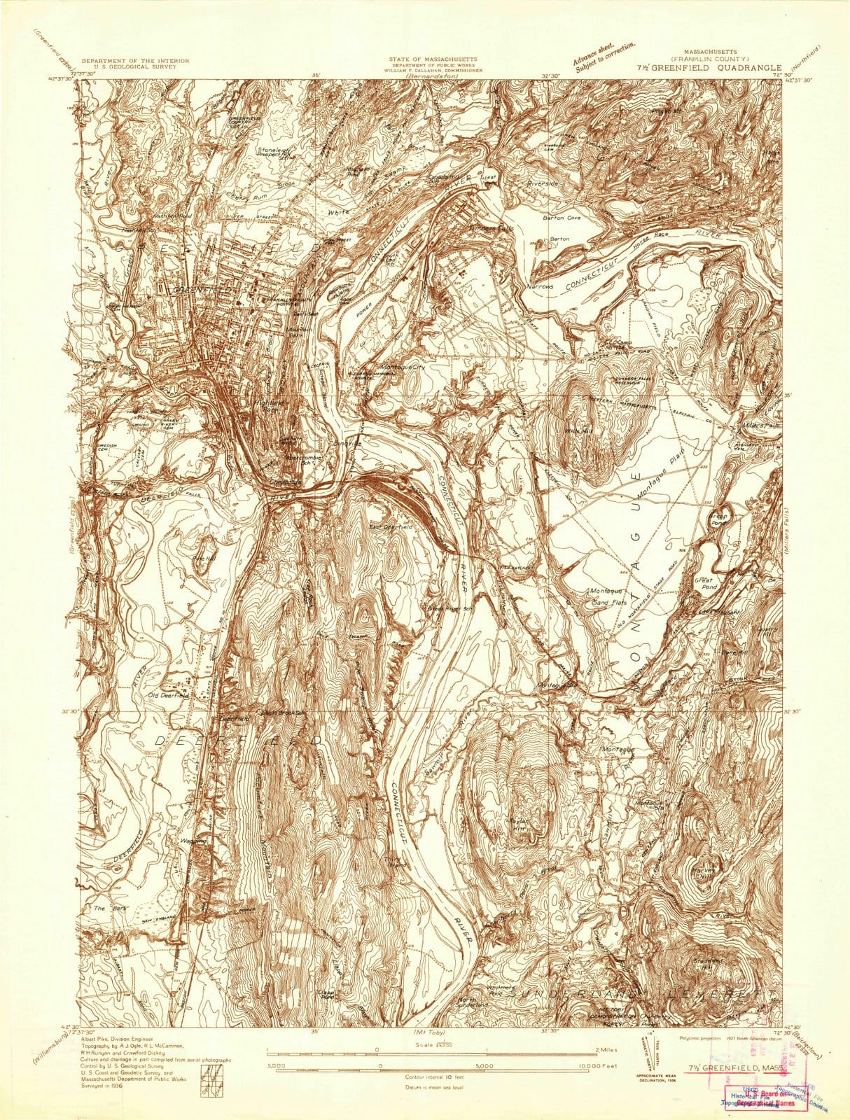 1936 Greenfield, MA - Massachusetts - USGS Topographic Map