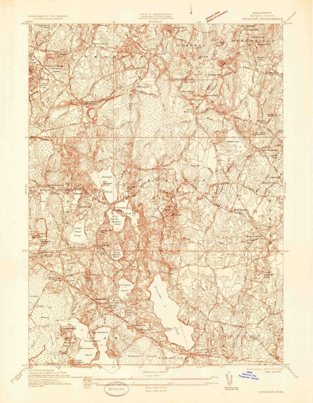 1935 Hanover, MA - Massachusetts - USGS Topographic Map