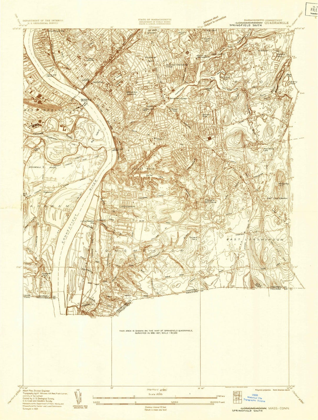 1933 Longmeadow, MA - Massachusetts - USGS Topographic Map