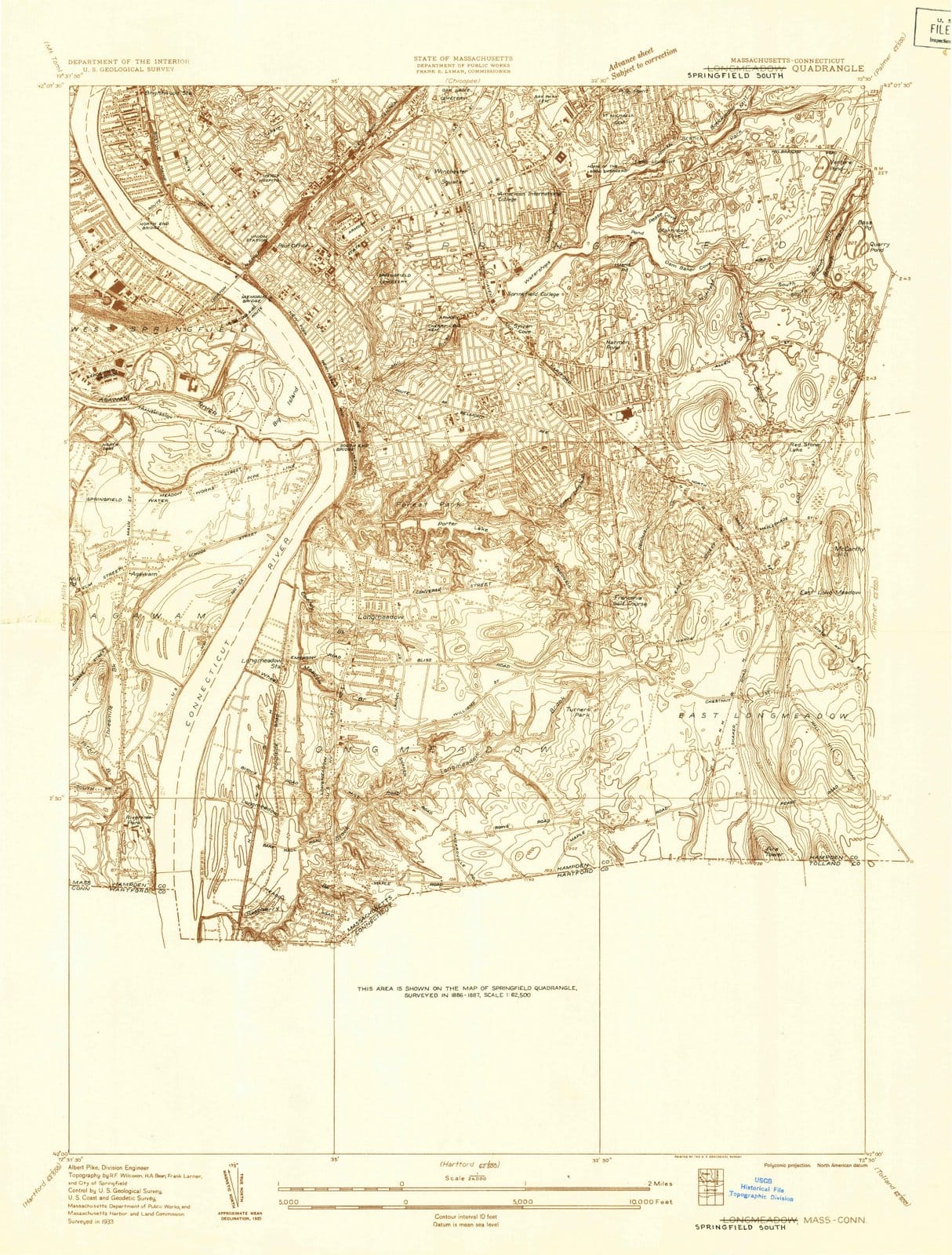 1933 Longmeadow, MA - Massachusetts - USGS Topographic Map