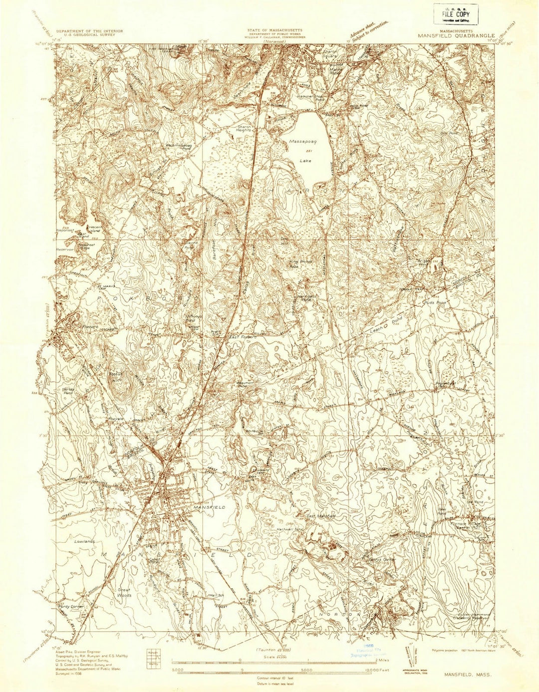 1936 Mansfield, MA - Massachusetts - USGS Topographic Map