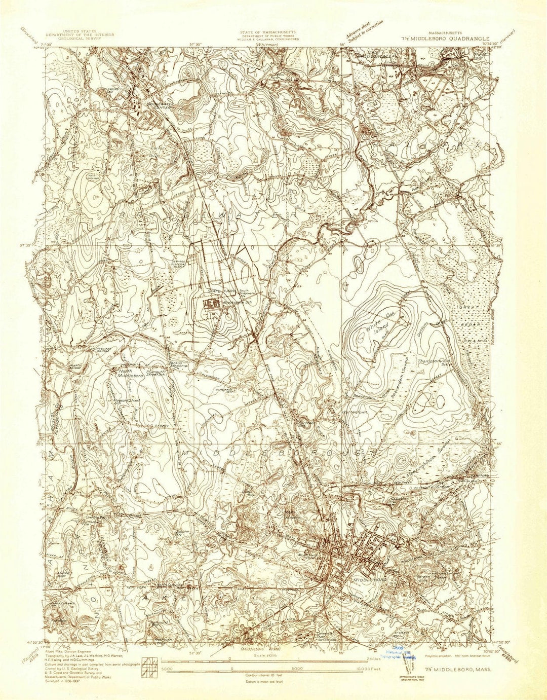 1937 Middleboro, MA - Massachusetts - USGS Topographic Map