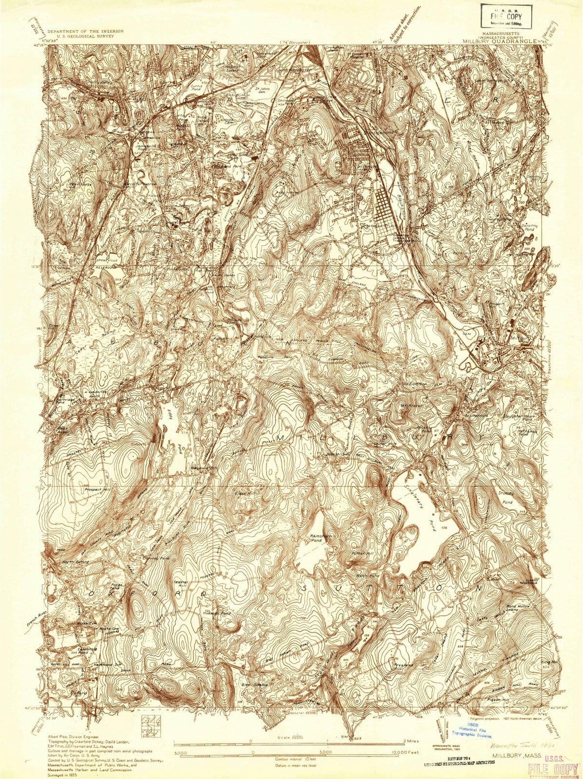 1935 Millbury, MA - Massachusetts - USGS Topographic Map
