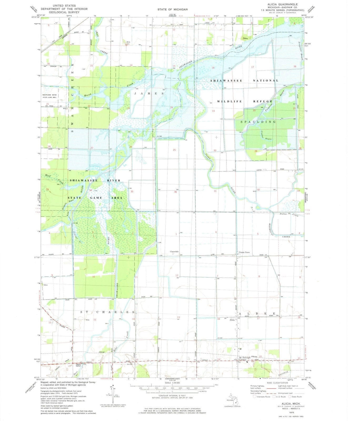 1975 Alicia, MI - Michigan - USGS Topographic Map