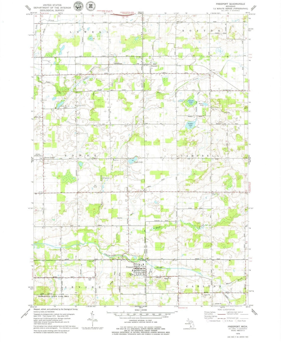 1978 Freeport, MI - Michigan - USGS Topographic Map