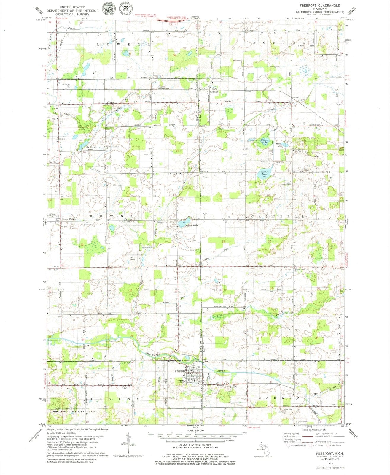 1978 Freeport, MI - Michigan - USGS Topographic Map