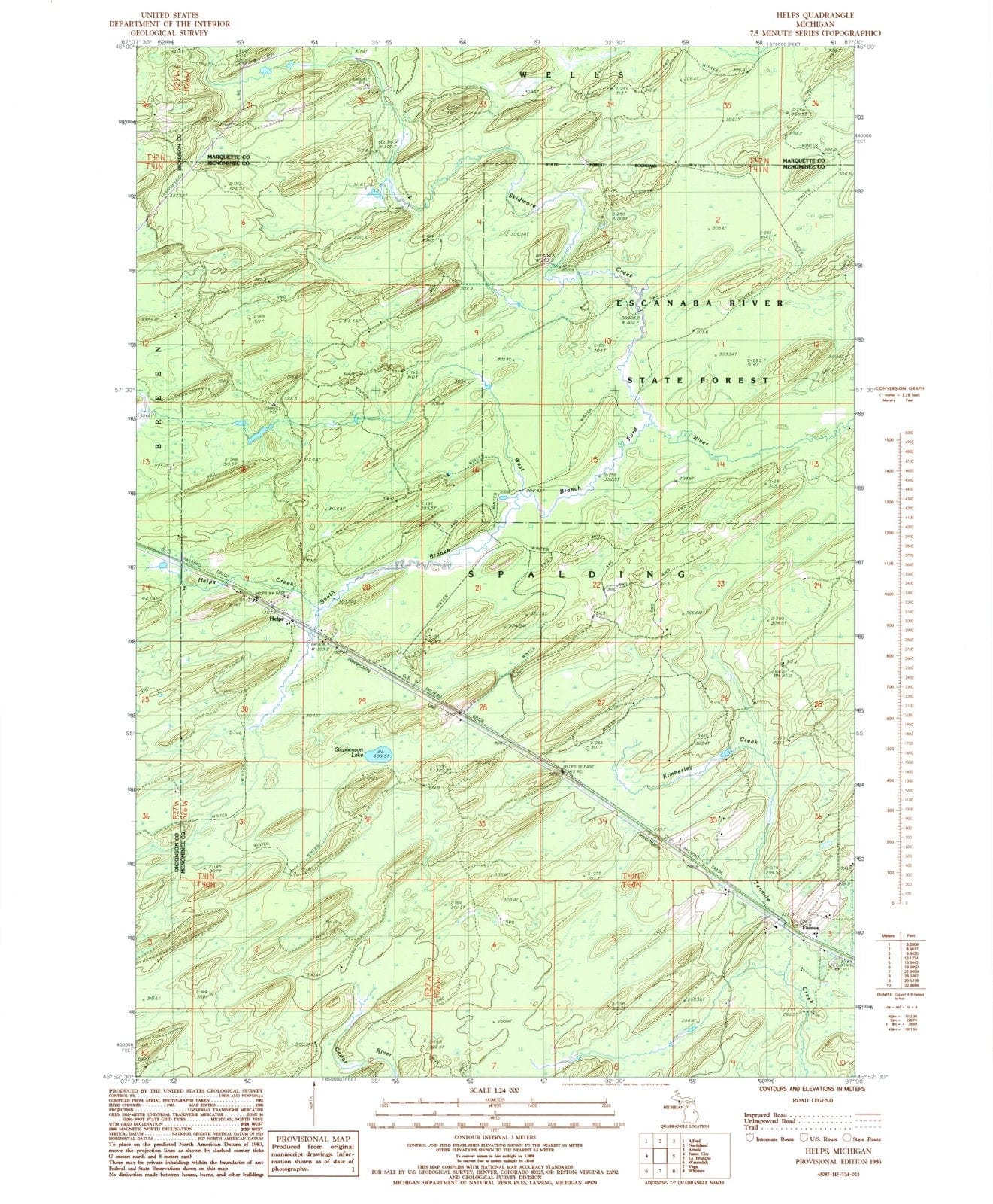 1986 Helps, MI - Michigan - USGS Topographic Map