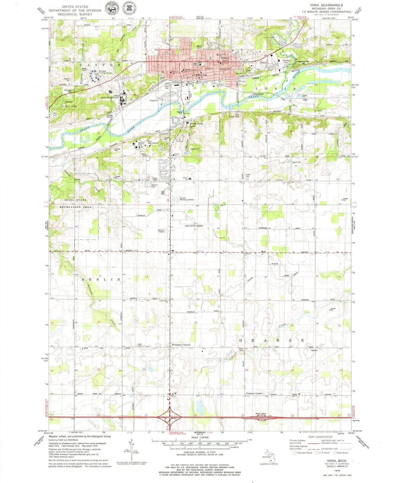 1978 Ionia, MI - Michigan - USGS Topographic Map
