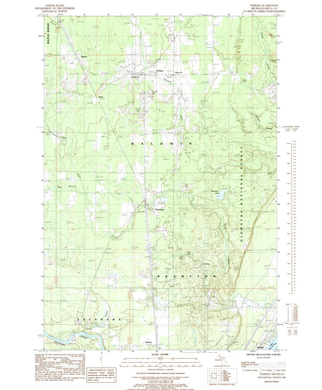 1985 Perkins, MI - Michigan - USGS Topographic Map