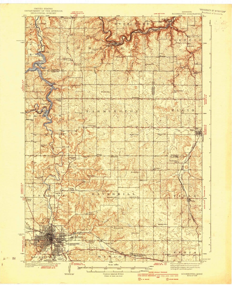 1939 Rochester, MN  - Minnesota - USGS Topographic Map