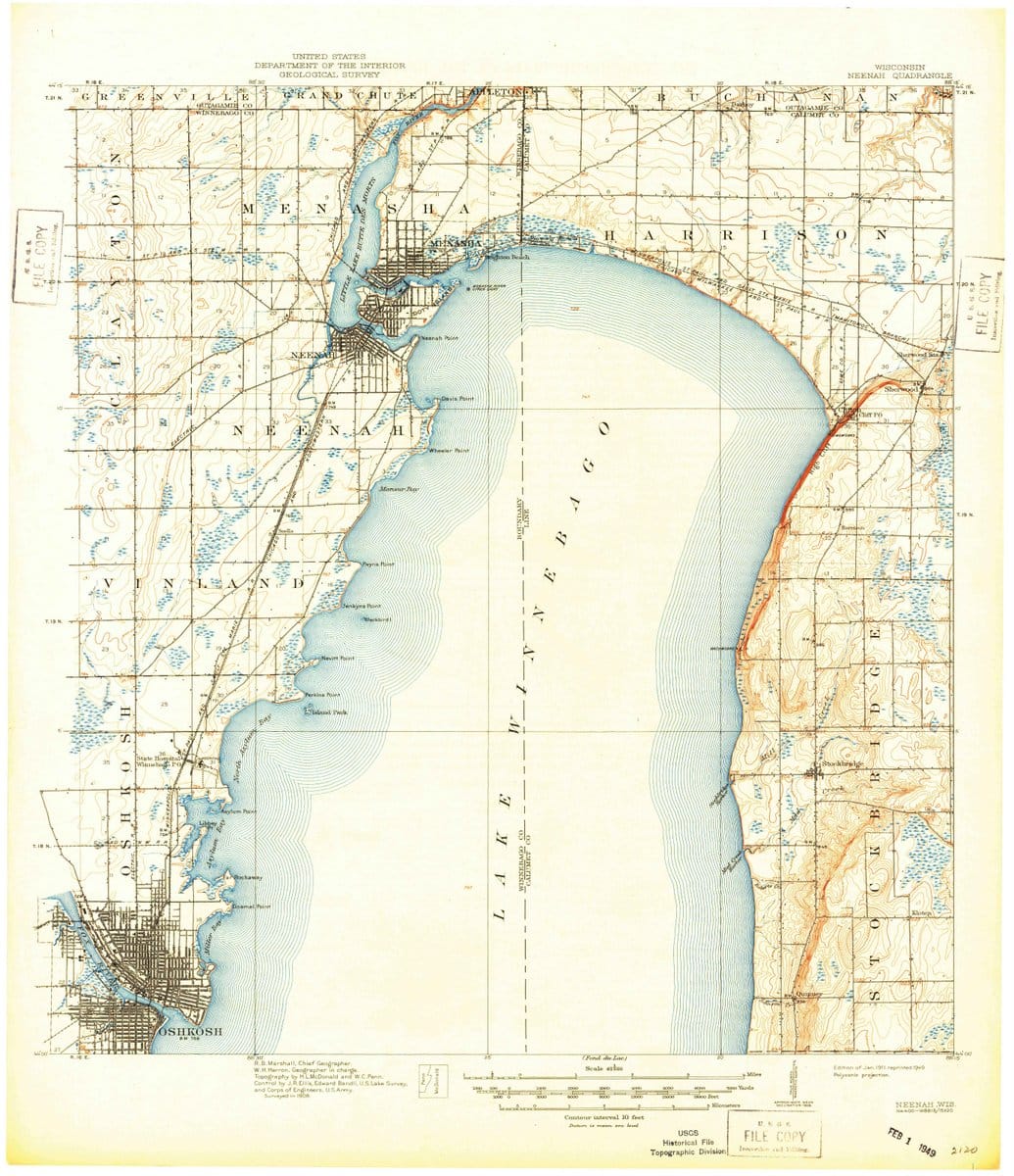 1911 Neenah, WI  - Wisconsin - USGS Topographic Map